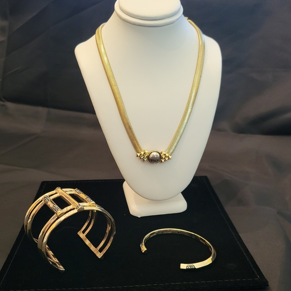 House of Harlow Elegant Gold Necklace, Cuff Bracelet And Bangle